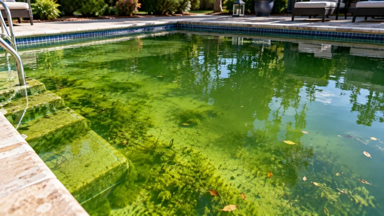 Neglected Algae-Filled Backyard Pool