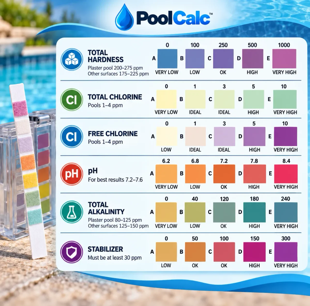 Pool pH Color Chart